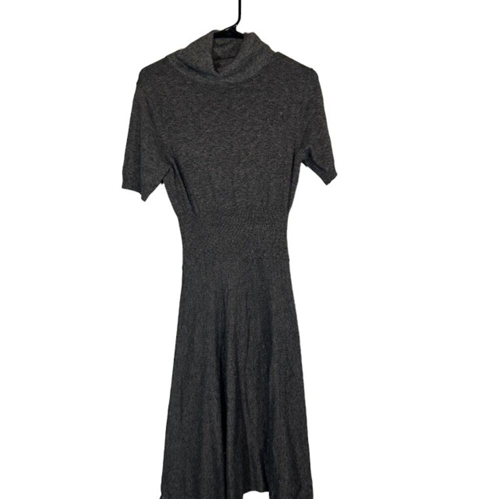 Cynthia Rowley Women’s Gray Short Sleeve Turtleneck Knit Sweater Dress Sz Small